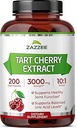 Zazzee Tart Cherry 10:1 Extracto, 3000 mg Strength, 200 cápsulas Vegan, 6+ Month Supply, Certified Kosher, Concentrated and Standardized 10X Extract, 100% Vegetarian, All-Natural, Gluten Free, Non-GMO