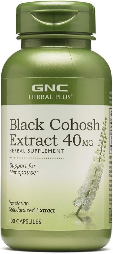 GNC Herbal Plus Negro Cohosh Extracto 40mg Suplemento, Vegetariano, Apoyo a la menopausia, 100 Servimientos