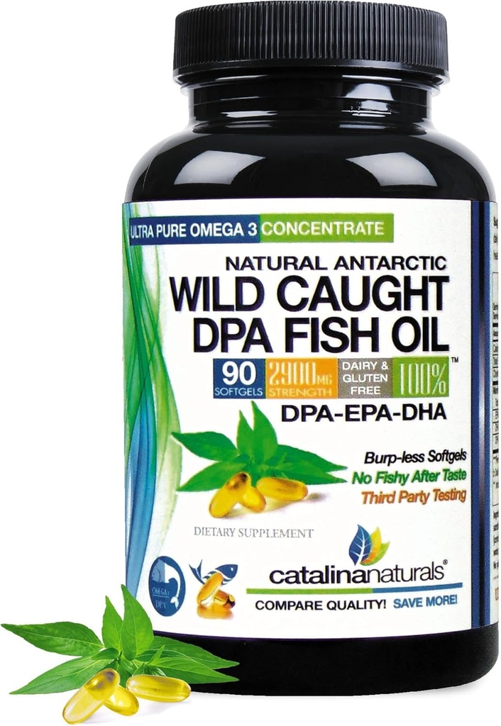 Aceite de pescado de Omega-3 DPA de caza silvestre - 2900 mg con más DPA, EPA & DHA - 90 SoftGels - Triple fuerza libre