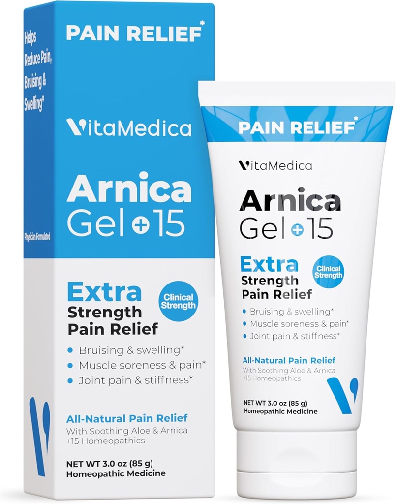 VitaMedica Arnica Gel Plus 15 Compuestos de plantas de curación, Fórmula de Fuerza Extra para Bruising, Hinchazón, Dolor Conjunto, Soreness Muscleo & Stiffness, Alivio de Dolor