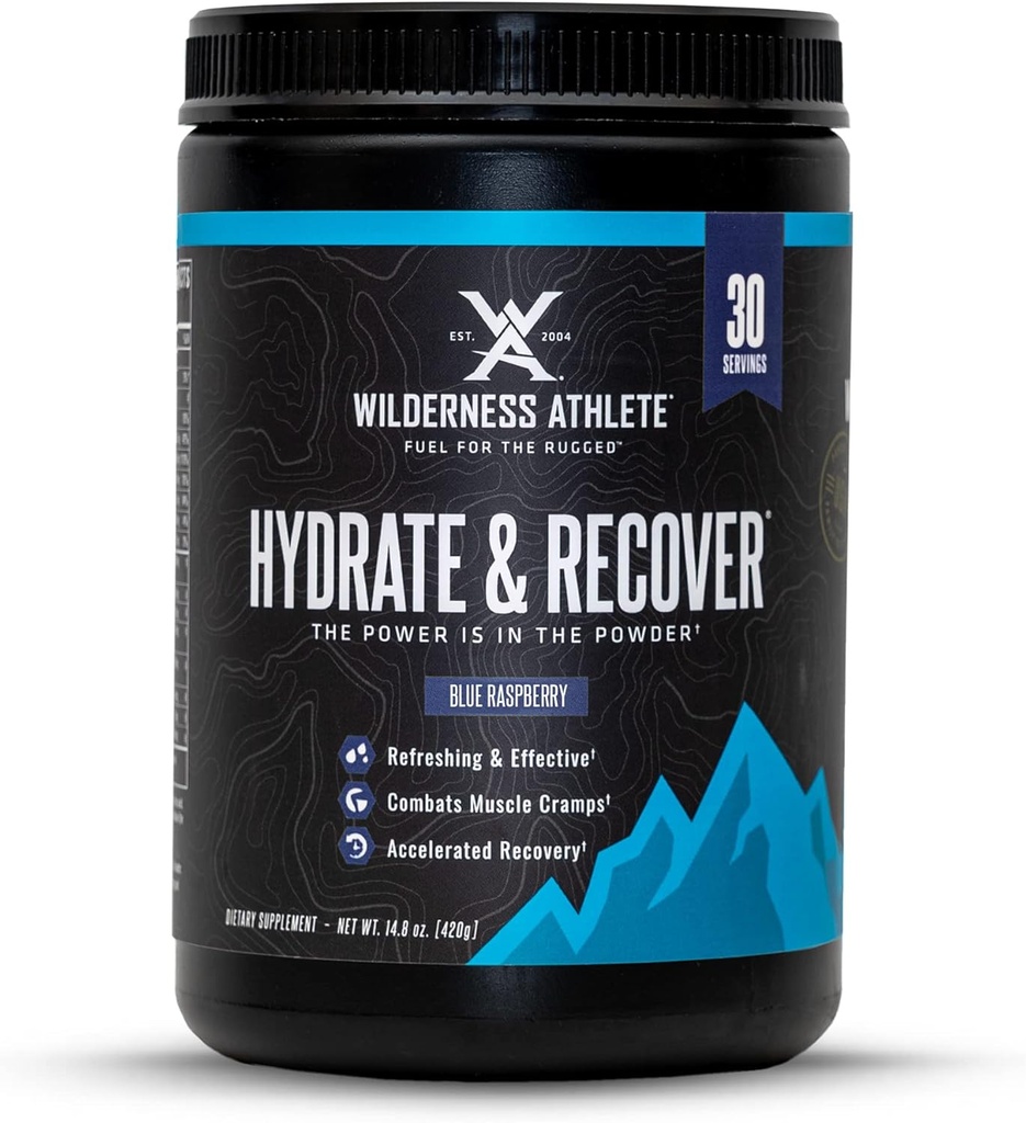 Wilderness Athlete - Hydrate & Recuperar ANTE Liquid Hydration Powder Electrolyte Drink Mix - Recover Faster with Bcaas - Hydrate Powder with 1000mg of Vitamin C - 30 Serving Tub (Blue Raspberry)