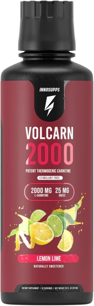 InnoSupps Volcarn 2000 - L-CARNITINE Avanzado Energía Líquida ATP Enhancer with GBEEC ← Boosts Energy, Enhances Focus, Caffeine Free, No Artificial Sweeteners ← 32 Servings (Límon Lime)