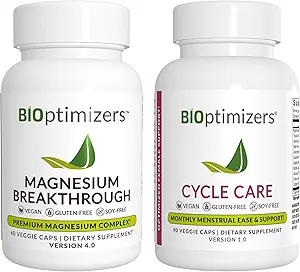 BiOptimizers Magnesium Breakthrough 4.0, (60 Capsules) & Cycle Care, (90 Capsules) - Natural Sleep, Brain, y Menstrual Relief Support Suplemento Bundle