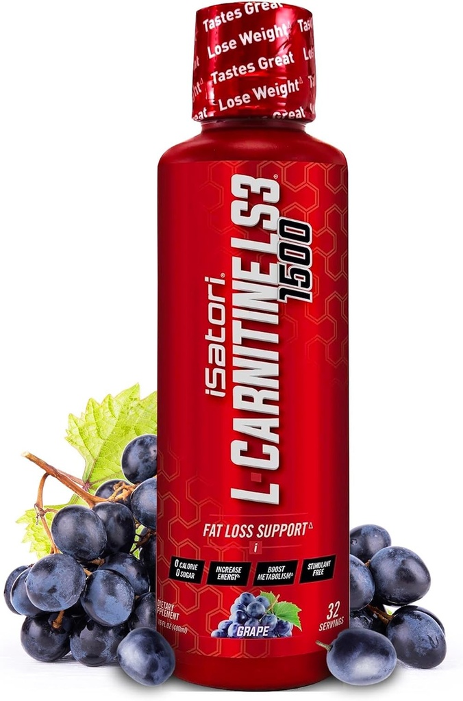 iSatori L-Carnitine LS3 1500, Triple-Blend Liquid L Carnitine Suplemento, con Acetyl & Tartrate, Estimulante Free Energy, Bajas Calories, Sugar o Gluten, Keto-Friendly, Grape Flavor (32 Servings)