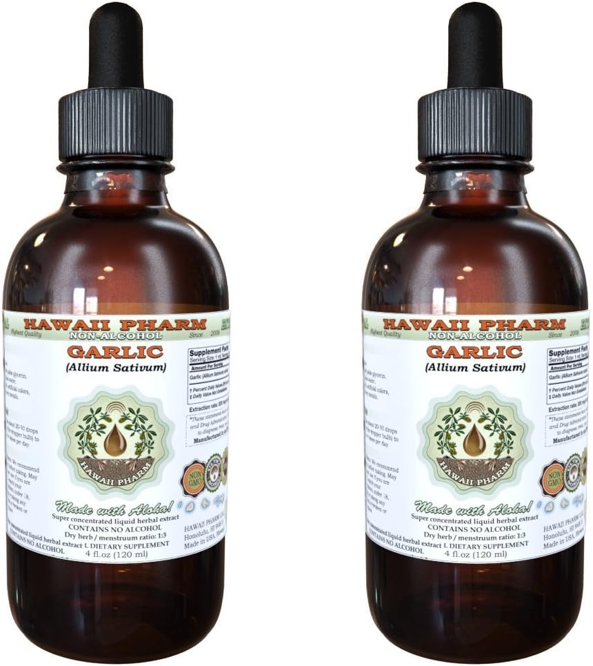 Extracto líquido libre de alcohol de ajo, ajo orgánico (Allium sativum) pólvora seca Glycerite Hawaii Pharm Natural Herbal Suplemento 2x2 oz