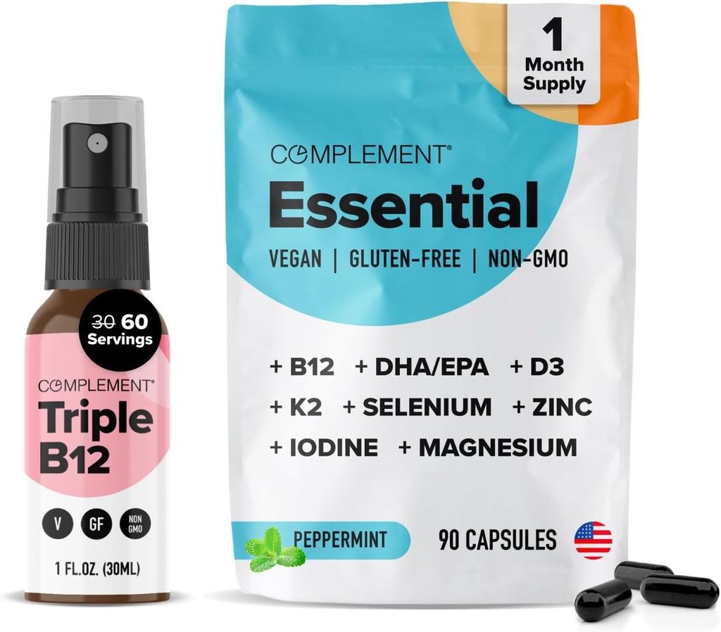 Complement Essential Vegan Multivitamin & Triple B12 Spray Bundle – Soporte integral de nutrición para las dietas basadas en plantas