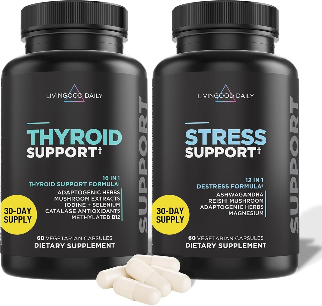 Livingood Daily Thyroid Support Bundle - Suplemento completo de tiroides Plus Arenal y Cortisol