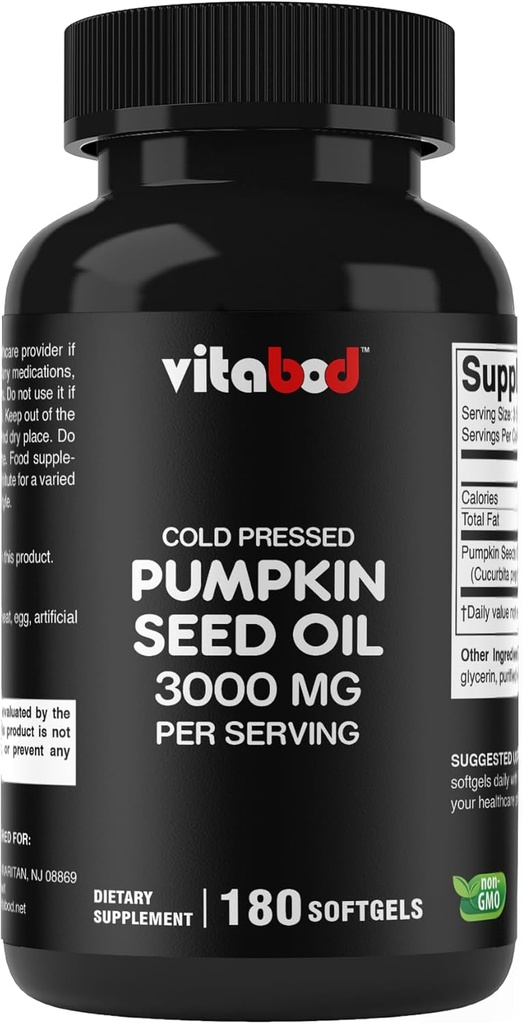 Cold Presionado Pumpkin Seed Oil 3000mg por Serving - 180 Softgels - No Gluten Free