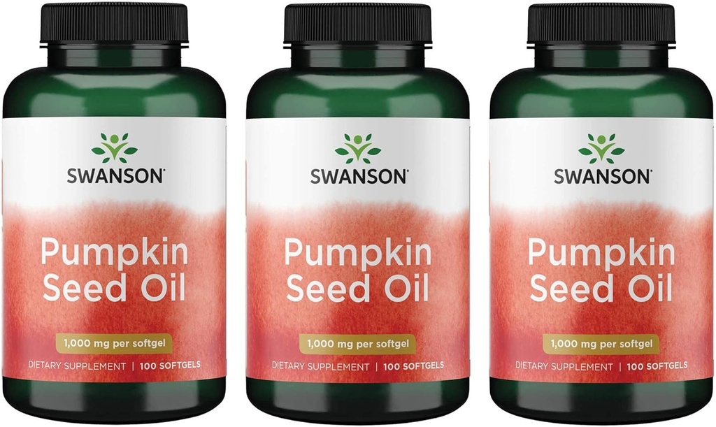 Combinación de aceite de semilla de calabaza Swanson Suplemento de hierbas 1000 mg 100 cápsulas de Softgel (3 Pack)