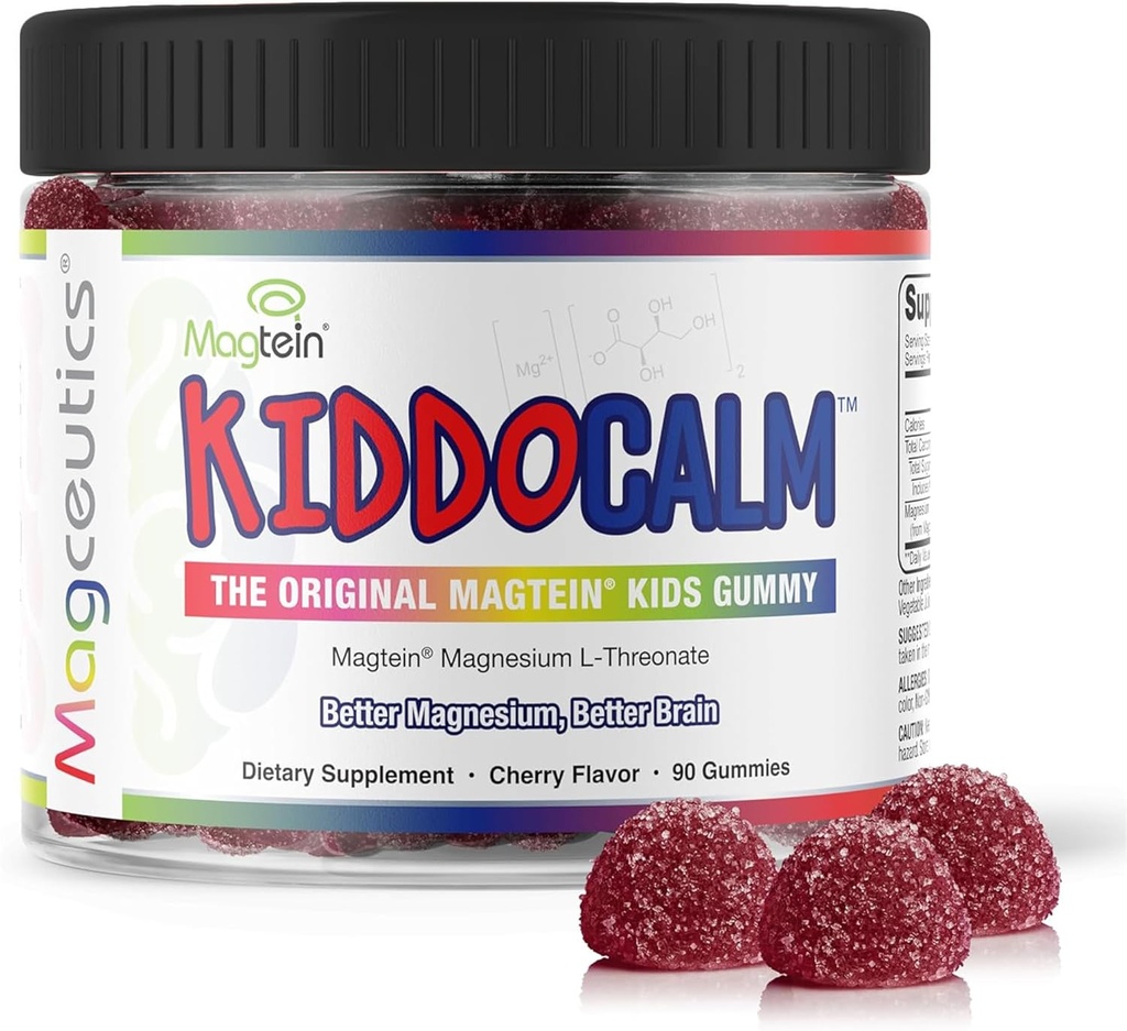 KiddoCalm Magnesium Gummies - Magtein Magnesium L-Threonate Gummy for Kids, Focus, Calm, Sleep, Atención &amp; Brain Health Support Supplement for Children - 90 Vegan Gummies