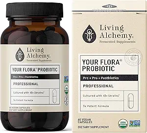 Alchemy Gut Health Supplements for Men &amp; Women - Your Flora Probiotic Professional Digestion Supplement with Fermented Soybean, Prebiotics, Digestive Enzyme - Vegan, Non-GMO, 60 Pcs