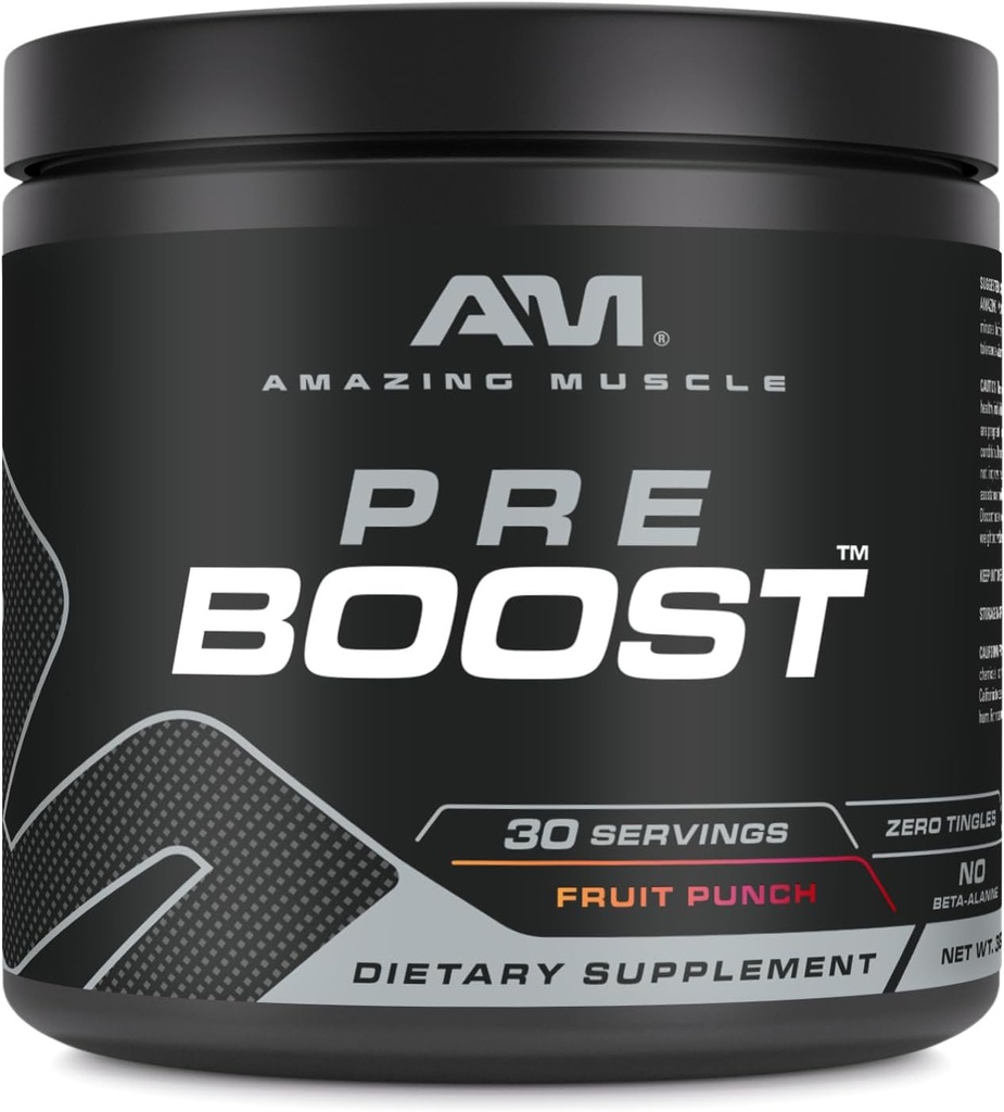 Amazing Muscle Pre Boost | 30 Servings | 324 Grams | Pre-Workout Supplement | Fruit Punch Flavor | Made in USA