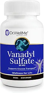 Dr. WellMe Vanadyl Sulfate 10mg – 100 Tablets Blood Sugar, Maintain Glucose & Metabolism – Non-GMO, Gluten-Free Supplement for Men &amp; Women
