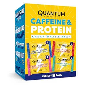 Quantum Energy Square: Energy Bar con Caffeine & 10g Protein. Delicious Healthy Snack On The Go. (Vegan, sin gluten, libre de soja, libre de lácteos) (Variety 8-Pack)