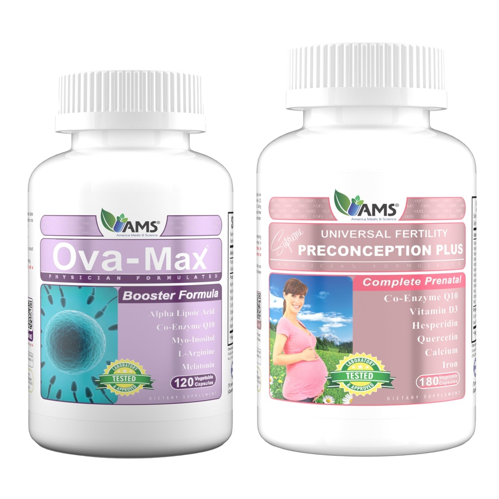 America Medic & Science OVA-Max Prenatal Vitamins for Women (120 Capsules) and Preconception Plus (180 Capsules)