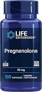 Extensión de vida Pregnenolona, neurohormona, promueve la salud de memoria y la plasticidad cerebral, libre de gluten, no transgénico, 100 cápsulas