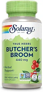 SOLARAY Butchers Broom 440 mg Silenciosa Circulación Saludable &amp; Integridad de los vasos sanguíneos Apoyo ← Non-GMO, Vegan &amp; Lab Verified TEN 100 VegCaps