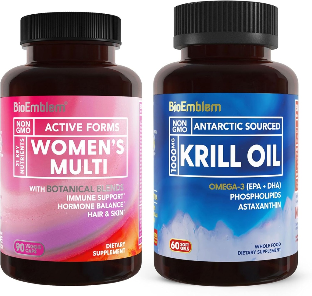 BioEmblem Suplemento de aceite de Krill Antártico y Multivitamina de Mujeres