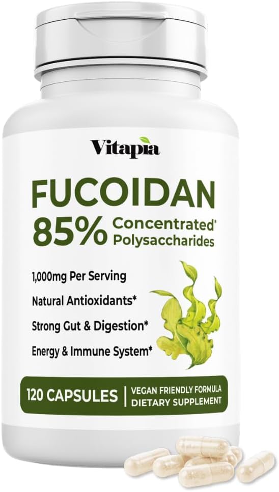 Vitapia Pure Fucoidan 85% Brown Seaweed Extract for Immune, Strong Cellular Health, Digestive Support - 1000mg Fucoidan Por Serving - 120 Veggie Capsules Non-GMO, Gluten-Free, Vegan-Friendly