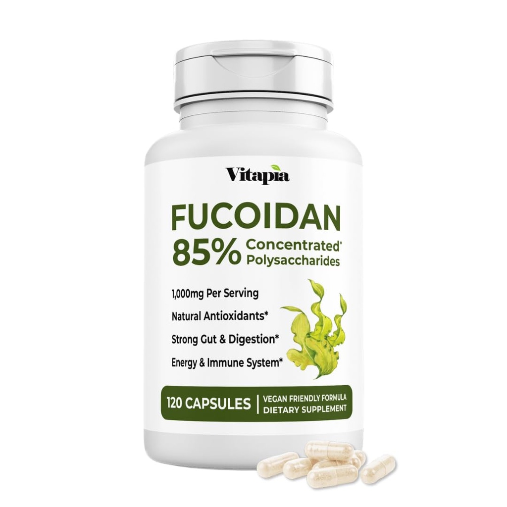 Vitapia Pure Fucoidan 85% Brown Seaweed Extract for Immune, Strong Cellular Health, Digestive Support - 1000mg Fucoidan Por Serving - 120 Veggie Capsules Non-GMO, Gluten-Free, Vegan-Friendly