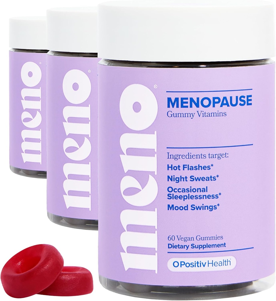 O Positiv MENO Gummies for Menopause, 30 Servings (Pack of 3) - Suplementos sin hormonas para las mujeres con Cohosh Negro " Ashwagandha KSM-66 - Ayuda a aliviar los hot Flashes, Night Sweats, " Mood Swings