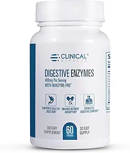 Efectos clínicos Enzimas digestivas con Makzyme-Pro - Gut Health Enzyme y suplemento probiótico para apoyar Digestión, Absorción Nutriente, Confort Digestivo - 60 cápsulas de suplemento vegano - USA Made