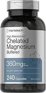 Horbäach Chelated Magnesium TEN 360mg ANTE 240 cápsulas TENIDO NO GMO &amp; Gluten Suplemento gratuito