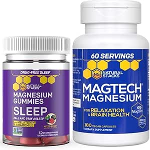 Natural Stacks Magtech Magnesium + Sleep Magnesium Citrate Gummies Bundle - 4 Formas de Magnesio - Apoyos Relajación y Salud Cerebro* - 210 piezas