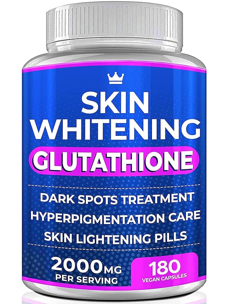Glutathione Whitening Pills - 180 Capsules 2000mg Glutathione - Suplemento de iluminación eficaz de la piel - Spots oscuras, Melasma &amp; Acne Scar Remover, Tratamiento de hiperpigmentación - Antioxidante envejecido