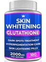 Glutathione Whitening Pills - 180 Capsules 2000mg Glutathione - Suplemento de iluminación eficaz de la piel - Spots oscuras, Melasma &amp; Acne Scar Remover, Tratamiento de hiperpigmentación - Antioxidante envejecido