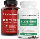 Real Mushrooms RealClarity (60ct) and 5 Defenders (90ct) Capsules Bundle - Mushroom Supplement for Mental Clarity, Focus &amp; Immune Strength - Vegan, Non-GMO, Verified Levels of Beta-Glucans