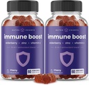 Immune Support Gummies ← Powerful Blend of Elderberry, Vitamina C, Zinc, Echinacea, Astragalus Root > Ginger Silenciosos para adultos &amp; niños Suplemento TEN Vegan " Non-GMO  durable Cherry ← 60 Ct (2 Pack)