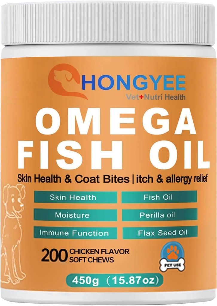 Skin &amp; Coat Care Omega 3 Soft Chews for Pet -Fish Oil for Dogs Healthy Skin ← Shiny Fur ← Contra la picazón en un formato Treat, All-in-1 Oil