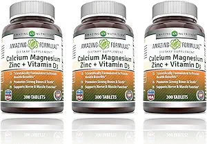 Impresionantes Fórmulas Calcio Zinc con Vitamina D3 Suplemento No-GMO TENIDO Gluten Gratis Silencio Hecho en EE.UU. (300 Conde ANTE 3 Pack)