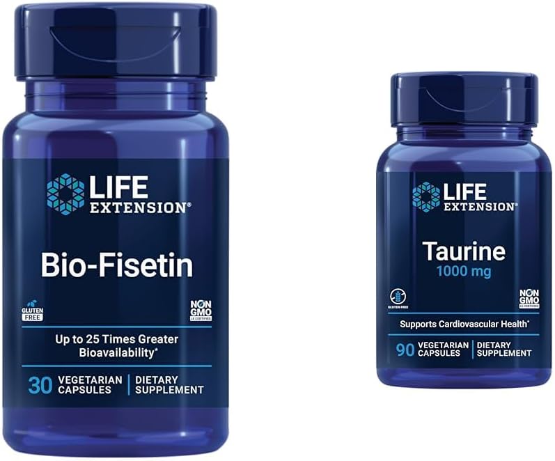 Ampliación de vida Bio-Fisetina 30 Capsules Celular Health Bundle con Taurine 1000mg 90 Capsules Heart Health