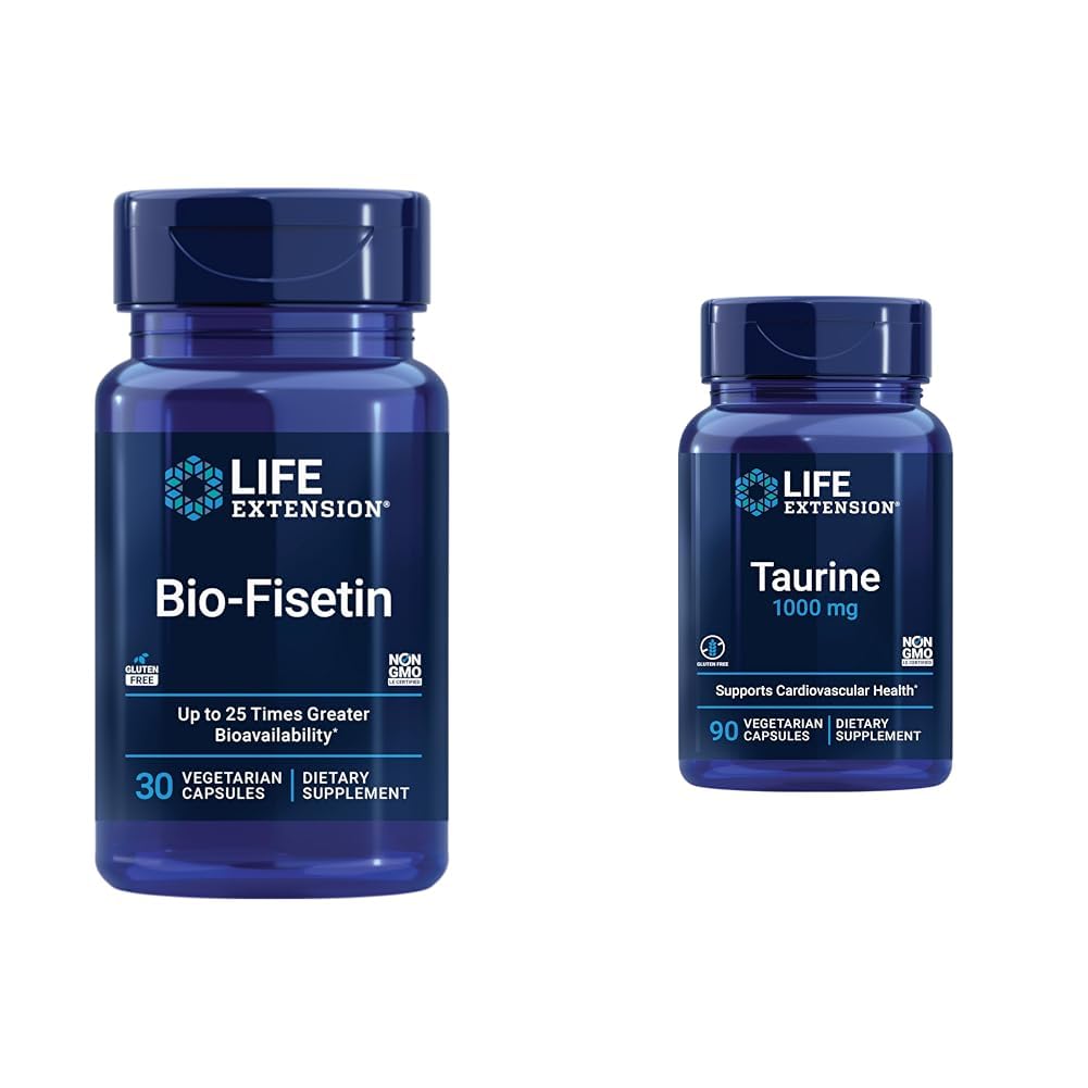 Ampliación de vida Bio-Fisetina 30 Capsules Celular Health Bundle con Taurine 1000mg 90 Capsules Heart Health