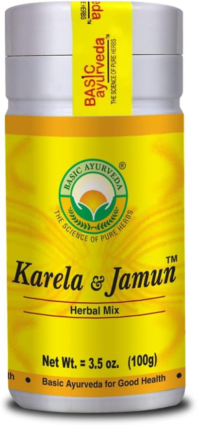 BASIC AYURVEDA Karela Jamun Herbal Mix Powder TENIDO 100% Natural Bitter Gourd &amp; Java Plum Blend ANTE Vegan, Non-GMO Silencio para uso herbal, Jugos, Smoothies ANTE 3.53 Oz (100g)