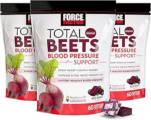 Factor de fuerza Total Beets Presión de la sangre Suplemento con Beets Powder, Chewables de gran calidad para la energía sana del corazón, y aumento de óxido nítrico, 180 Chews, 3-Pack