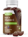 Viteey Iron Gummies - Hierro con Vitamina C - Energía, Bood Support y Anemia Suplemento para Hombres Mujer - Vegan, Gluten Gratis - 60 Cuenta