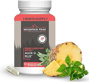 Mountain Peak Nutritionals Aller G Plus - Respiratory, Sinus, & Seasonal Allergy Support - w/Bromelain &amp; Stinginging Nettle - Promueve una función saludable de inmunológico (90 cápsulas vegetarianas)