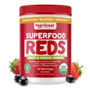 Feel Great Organic Superfood Reds Powder Embalado con Beet Root Powder ¦ Apoyo Digestivo Incluido el alivio de la rubor viviente Fruit y Veggie Polyphenols Suplemento.