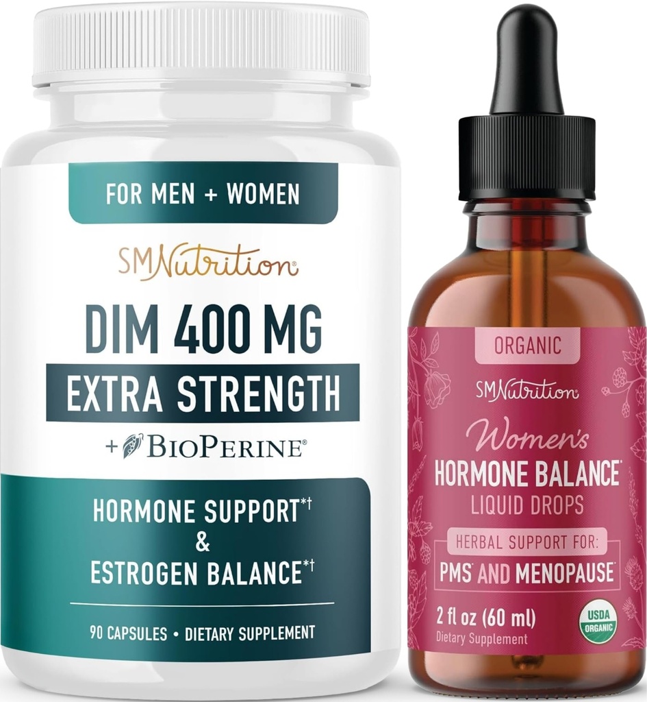 Herbal Hormon Balance Tintura " Extra Strength DIM Suplemento ANTE Hormon Balancing Bundle con 400mg DIM Capsules (90 Servings) y Liquid Cycle Support Supplement for Women (60 Servings)