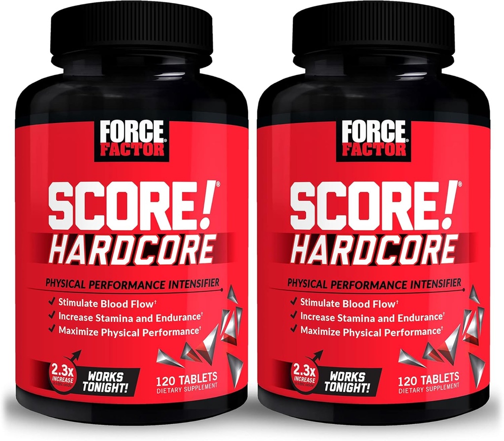 Factor de fuerza SCORE!, 2-Pack, Hardcore Nitric Oxide Booster Suplemento para Hombres con L-Citrulline, Yohimbe, Black Maca &amp; B Vitaminas para aumentar la resistencia, maximizar el rendimiento físico, 240 Tabletas
