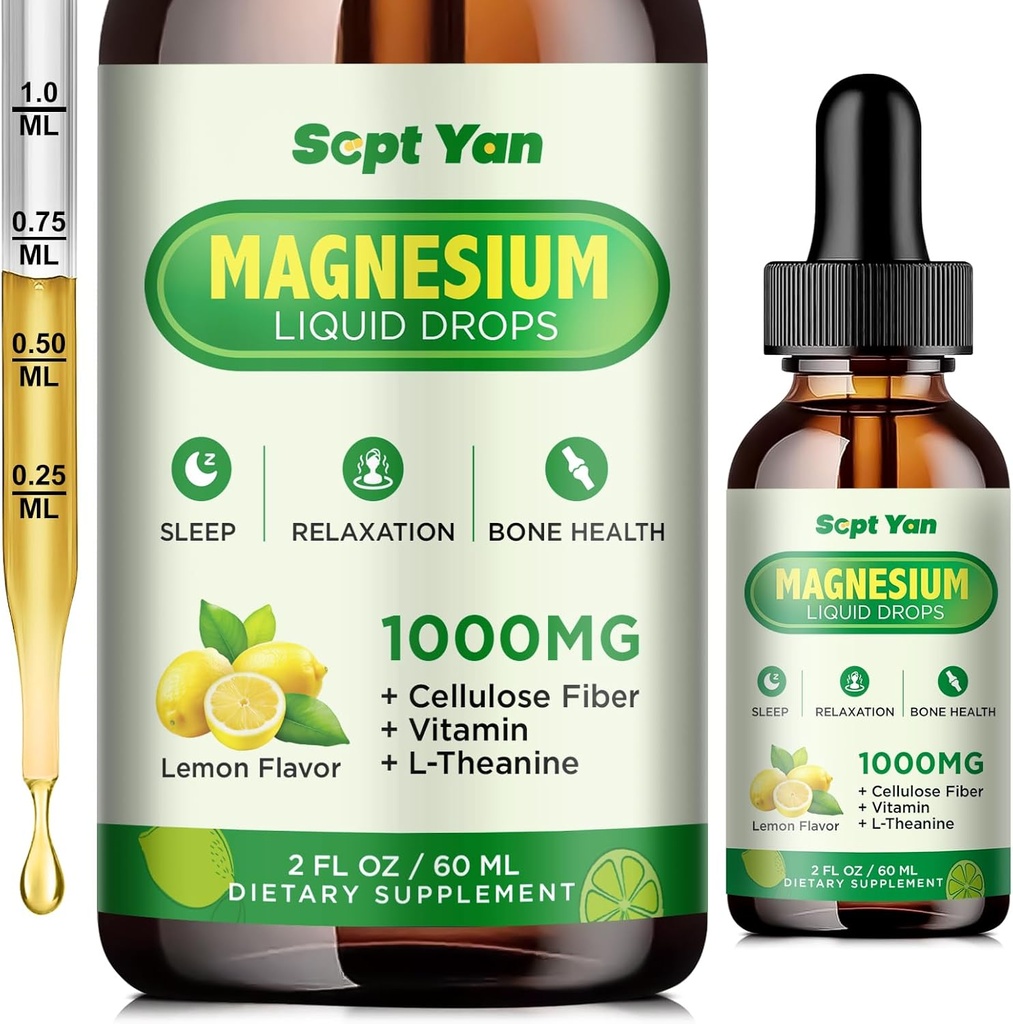 gotas líquidas de magnesio Glycinate, 1000mg Magnesium Glycinate, Citrate & Threonate with Cellulose Fiber, L-Theanine, Vitamina B &amp; C para el sueño, músculo, energía &amp; relax, sabor libre de azúcar