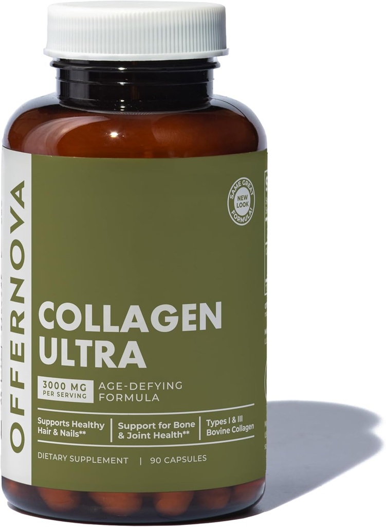Offernova Collagen Ultra Hidrolyzed Collagen Suplementos - 3000mg Anti Aging Bovine Collagen Peptides para juntas saludables, huesos, cabello y piel. Pastilla de Colageno Hidrolizado, 90 cápsulas