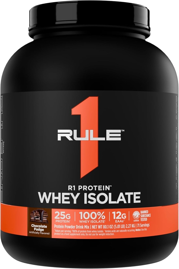 Regla 1 R1 Proteína Whey Isolate - con 25g Protein &amp; 6g BCAA Exclusivamente de las fuentes hidrolizadas de recuperación de entrenamiento (5 libras*, chocolate Fudge)