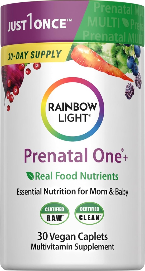 Rainbow Light High-Potency Prenatal One Multivitamin, Prenatal Health Multivitamin Supports Mom's Health and Baby's Development, With Vitamin C, Vegan, 30 Count