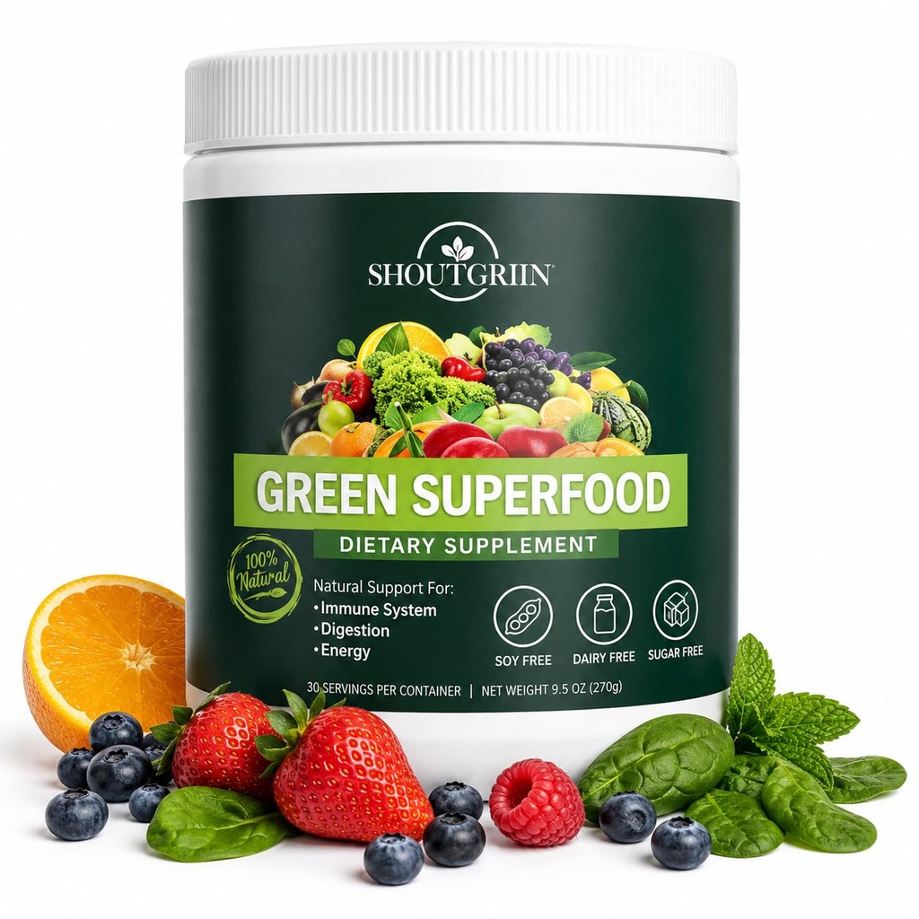 Green Superfood Powder — Ecológicos Super Verdes con 100 millones de probióticos CFU " Enzymes Digestivos — Vegan, Keto, Suplemento de Verdes Sin Azúcar — Energía, Salud Gut &amp; Inmunity