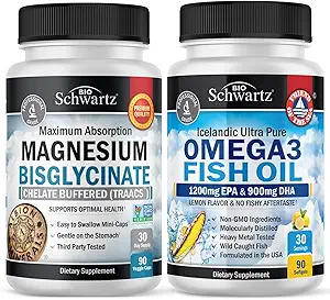 Magnesium Bisglycinate 180 Cuenta + Omega 3 Fish Oil 90 Cuenta Bundle