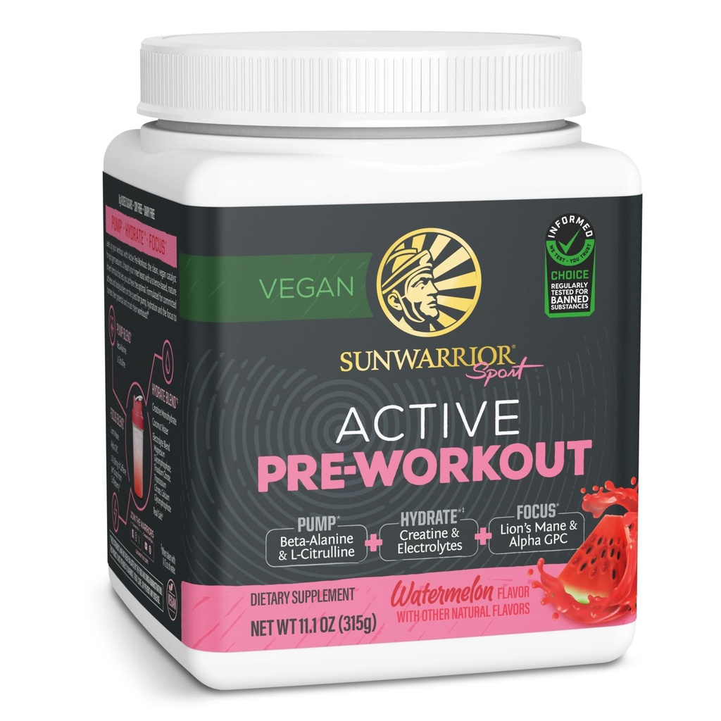 Sunwarrior Pre Workout Powder Energy Drink ← Vegan Plant-Based Suplemento tóxico, Hydrate, Focus, Endurance, " Strength Builder ← Watermelon Flavored 30 Servings ← Active Preworkout